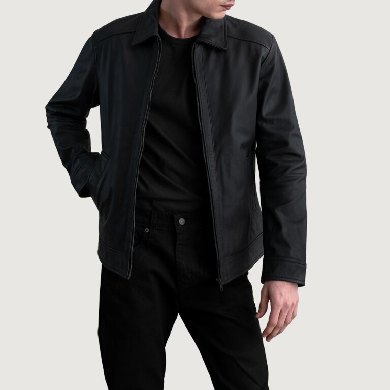 Mens Inferno Matte Black Leather Jacket Open Front-4-1724077984353